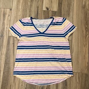LOFT Multicolor Striped V-Neck Tee